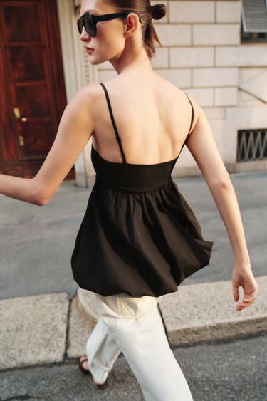 TOP BALLON BIMATIÈRE - Marron de Zara - Image 4