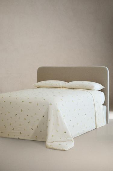 MIMOSA PRINT LINEN AND COTTON FLAT SHEET - Oyster-white by Zara - Image 1