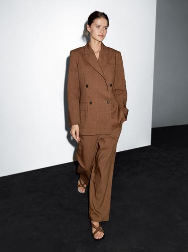 Zara Linen blend wide-leg trousers - Brandy - Image 0