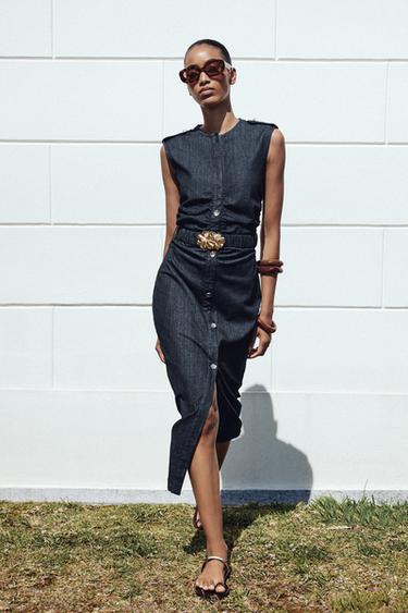 Z1975 DRAPED DENIM MIDI DRESS WITH BELT - Indigo by Zara - Image 0