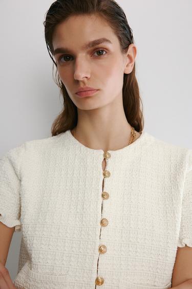 CHAQUETA PUNTO BOTONES - Blanco roto de Zara