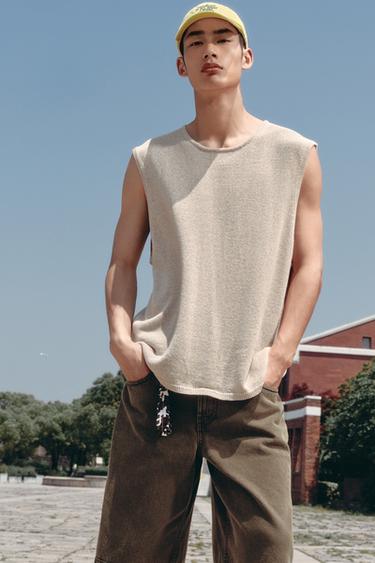 LINEN KNIT T-SHIRT - Light beige by Zara