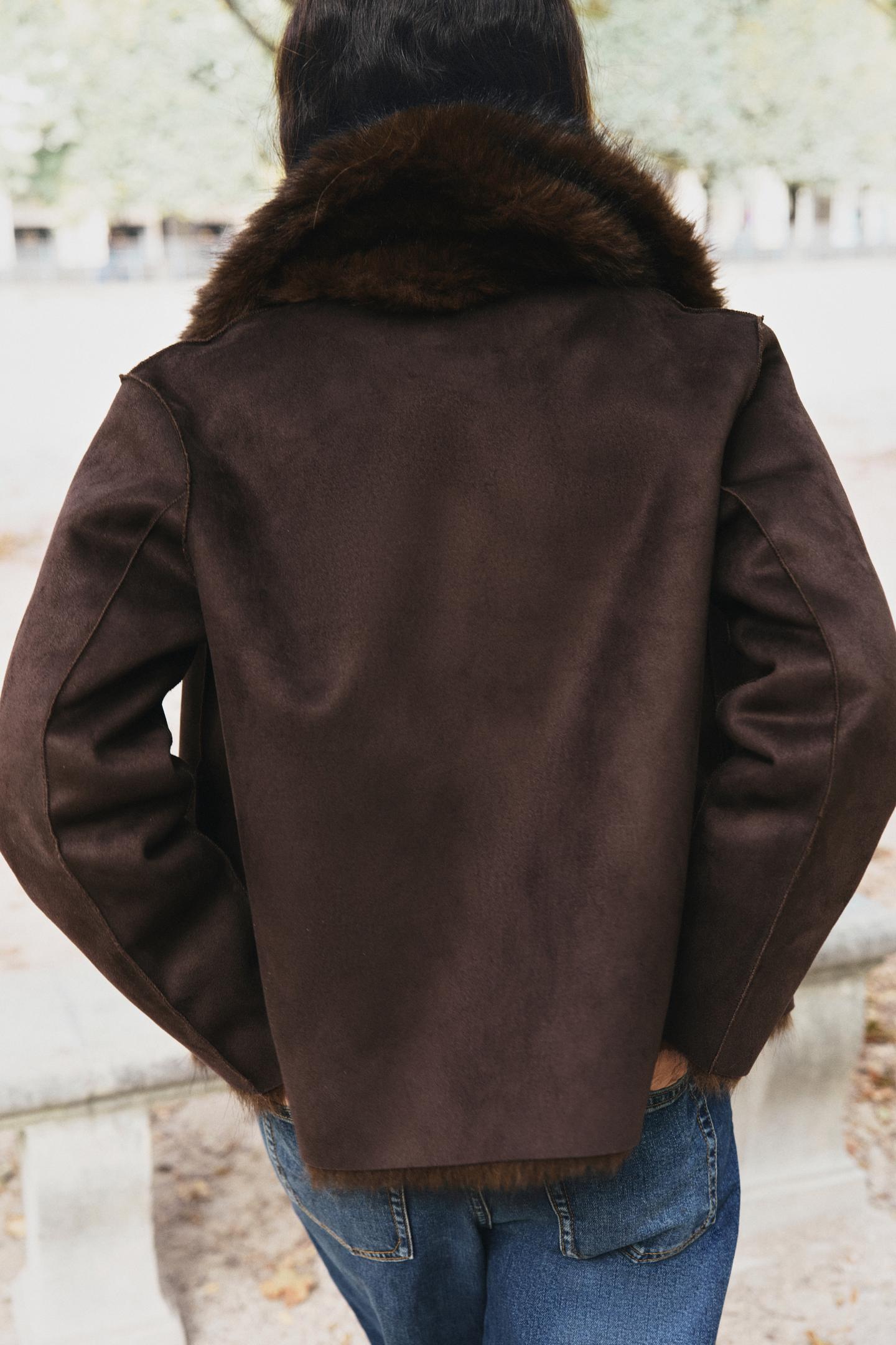 Женская куртка Zara Reversible Faux Fur, цвет: Коричневый — фото 6