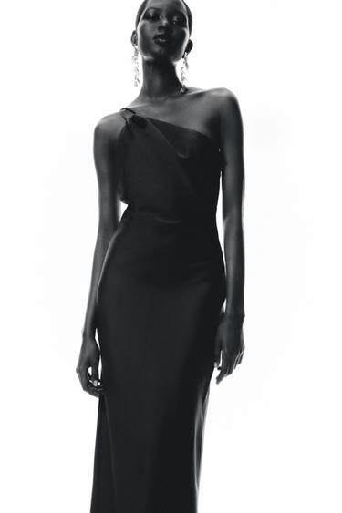 Vestidos Negros Elegantes Vestido ZARA Topstitched Para Mujer