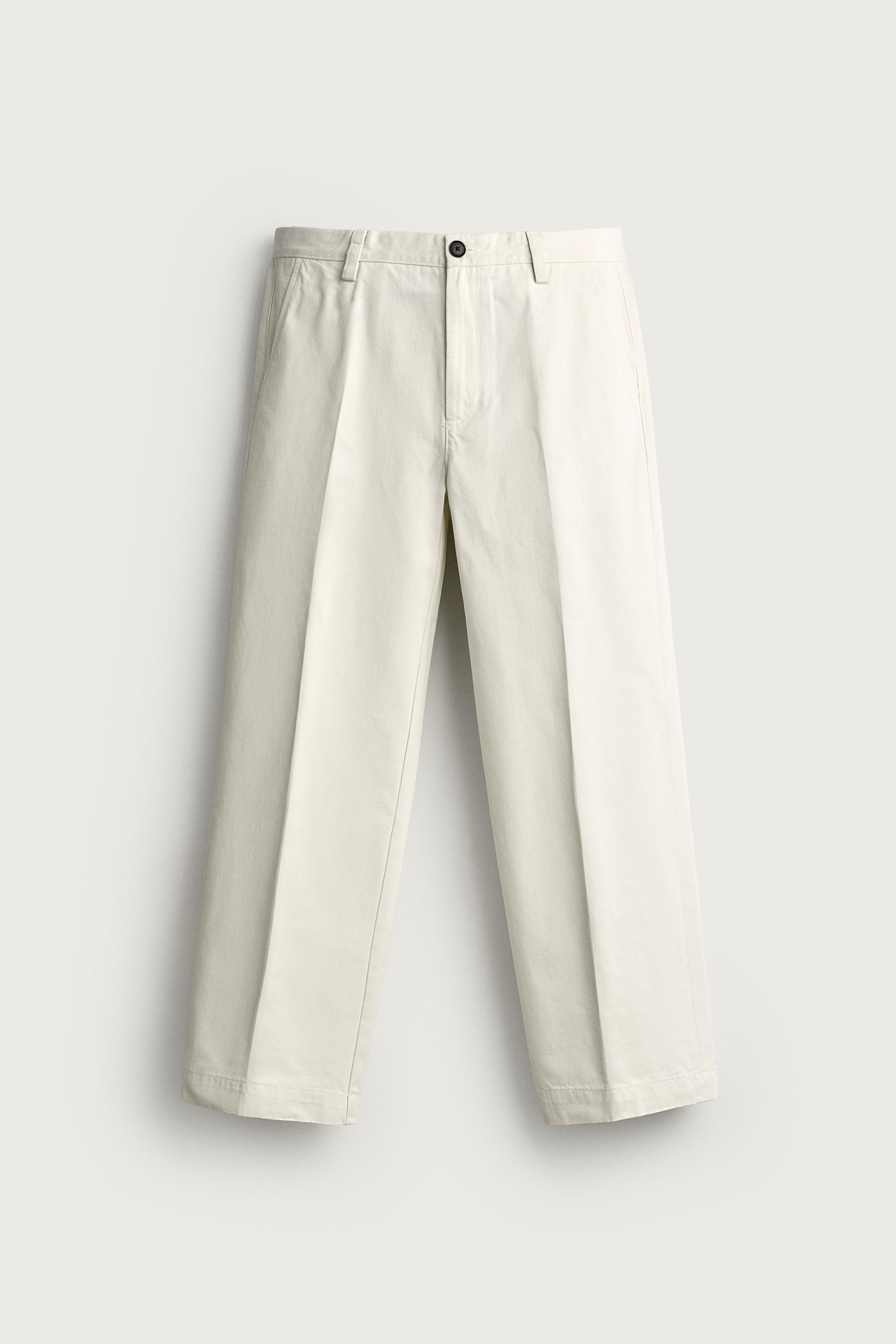 RELAXED-FIT WASHED CHINO PANTS — Ecru