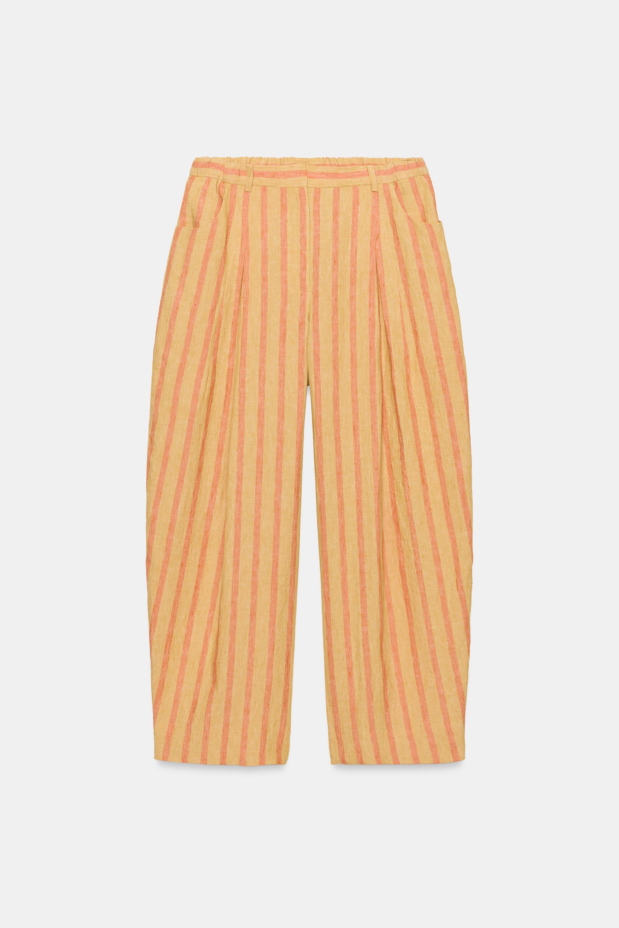 Женские брюки Zara ZW COLLECTION STRIPED LINEN-BLEND PANTS — фото 6