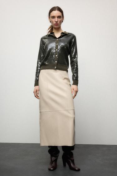 SEQUINNED KNIT CARDIGAN - Bottle green by Zara - Image 0