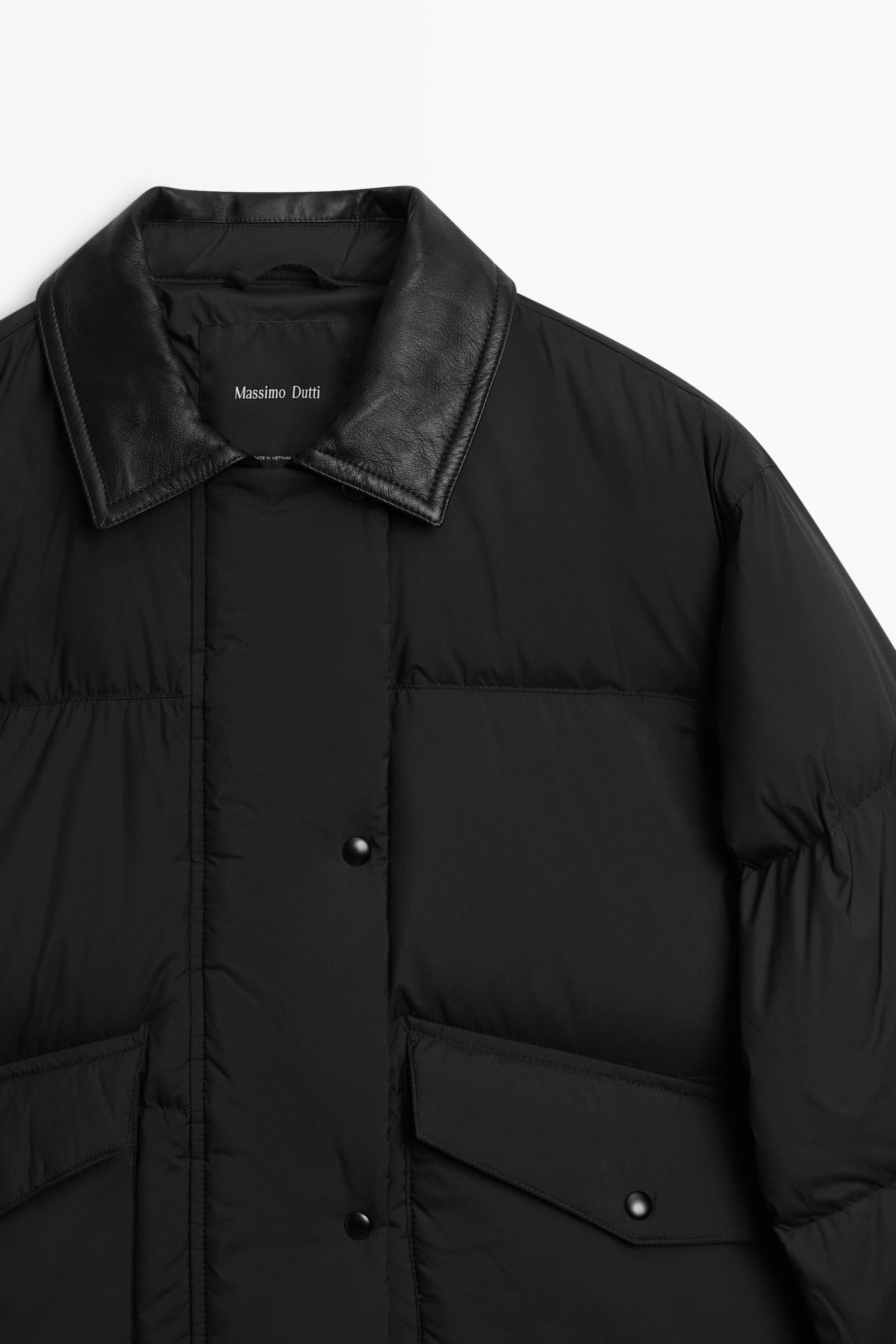 Bomber doudoune col en cuir nappa