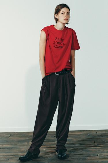 Zara PLEATED PANTS WITH BUTTON HEM - Dark burgundy