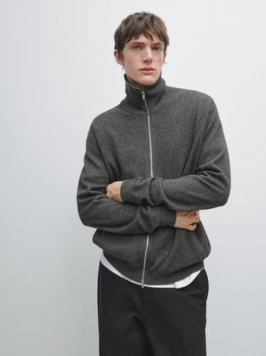 Zara Zip-up high neck cardigan - Mid-gray