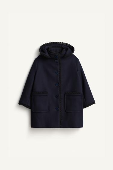 WOOL EFFECT DETACHABLE HOODIE COAT WITH WOOL BLEND LIMITED EDITION - Dark navy by Zara