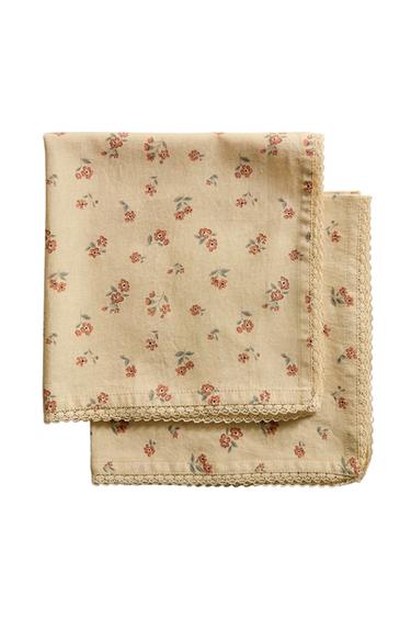 Zara WILDFLOWER NAPKINS WITH LACE TRIM (PACK OF 2) - Yellow
