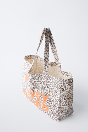 PRINTED AND TEXT TOTE BAG - Orange by Zara - Image 3