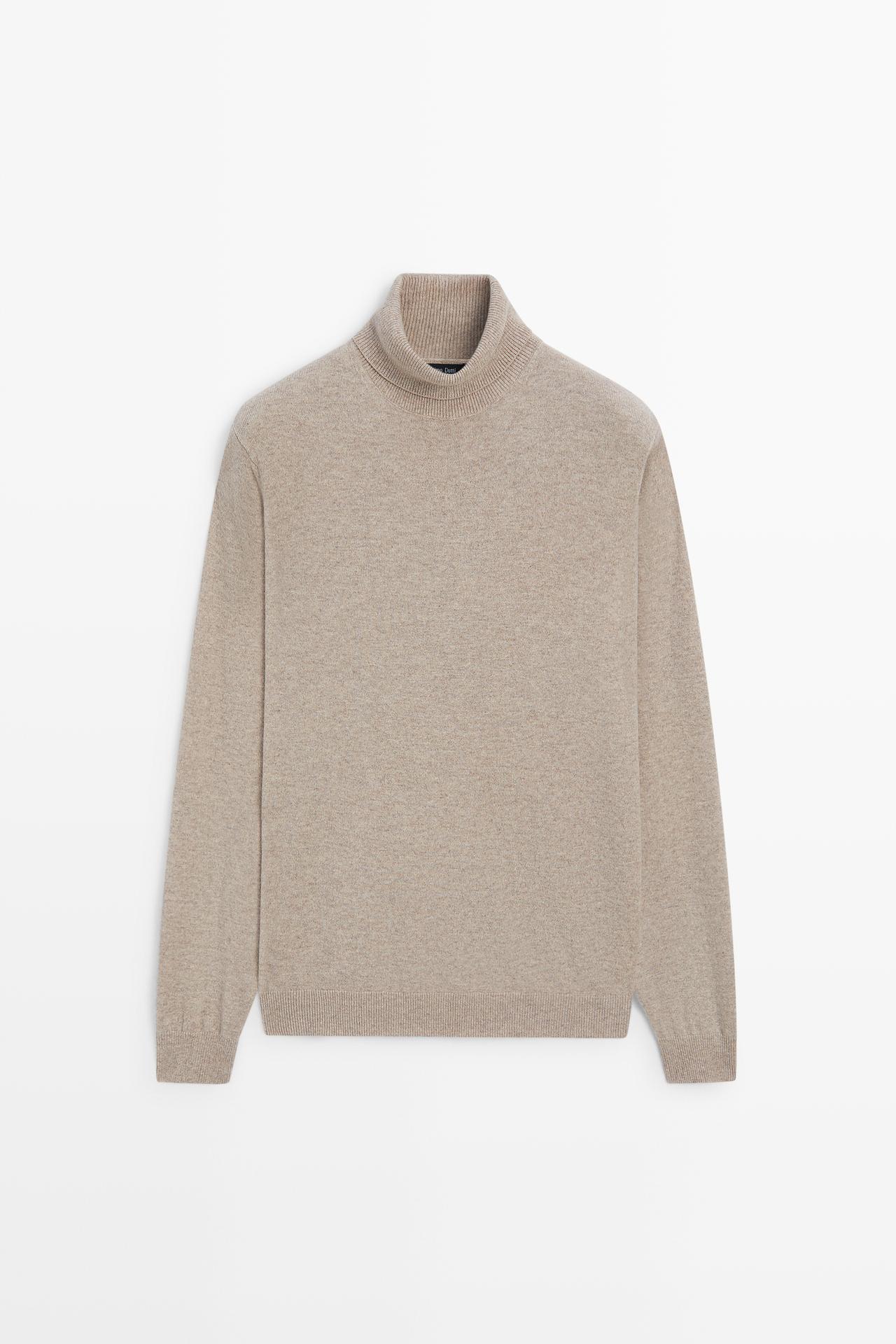 100% wool knit turtleneck sweater — dark khaki