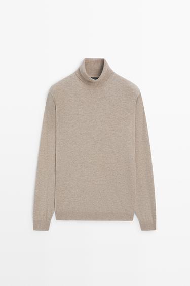 100% wool knit turtleneck sweater — dark khaki 1