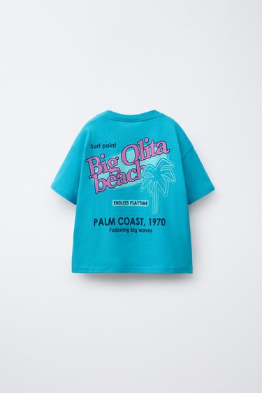 T-SHIRT WITH SLOGAN PRINT - Bluish by Zara - Image 1