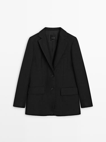 Zara Linen blazer with lapel detail - Black