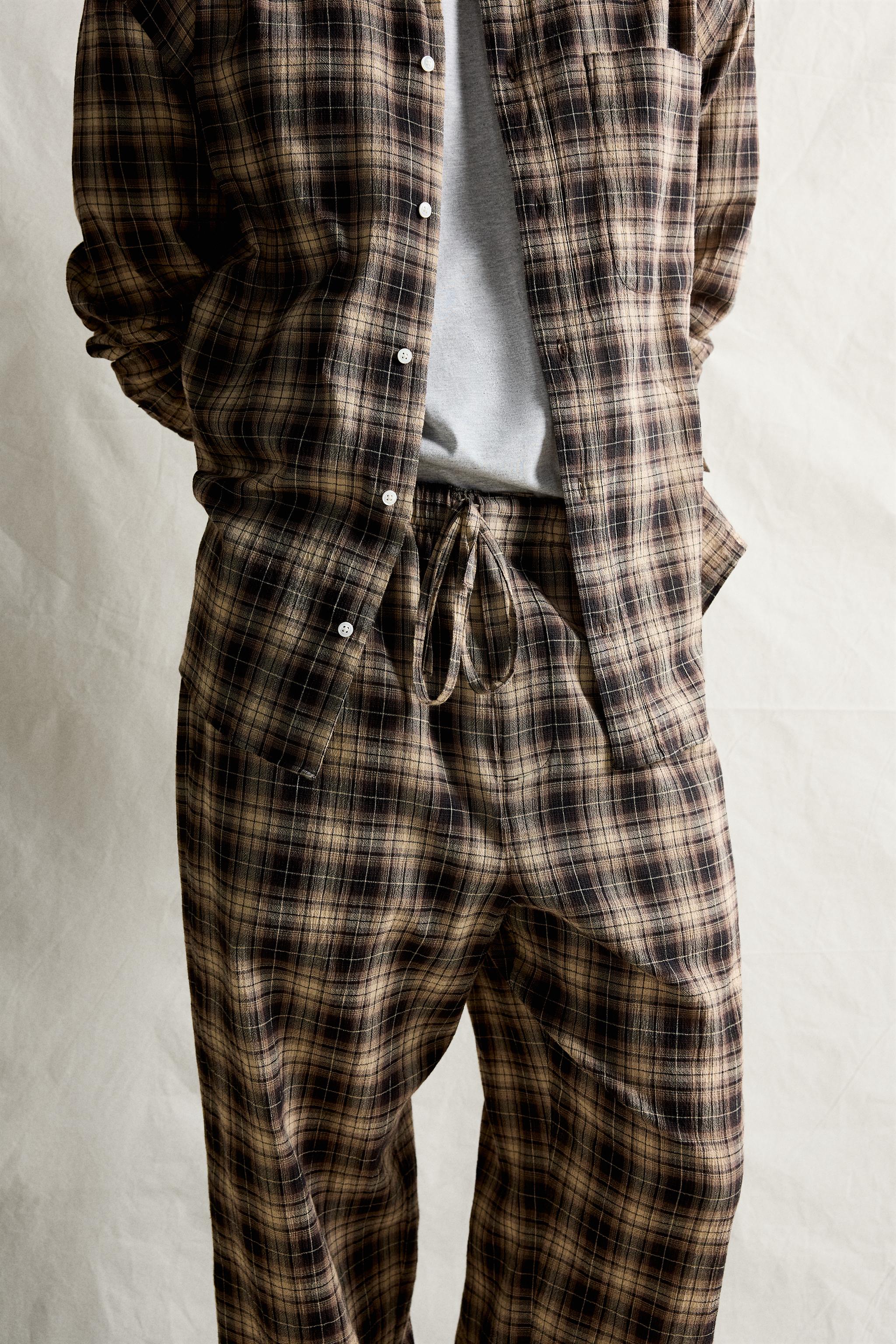 Zara DOKULU KARELİ RELAXED FIT PANTOLON görsel 6