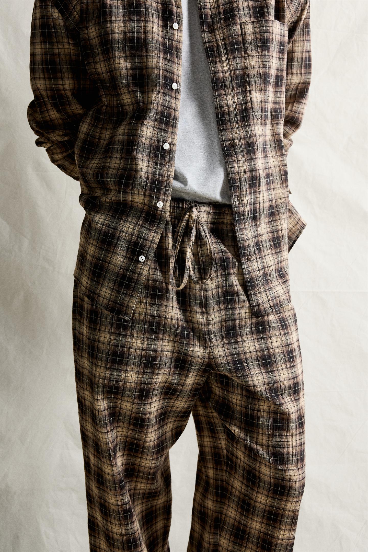Мужские брюки Zara Textured Plaid Relaxed-Fit, цвет: Коричневый — фото 6