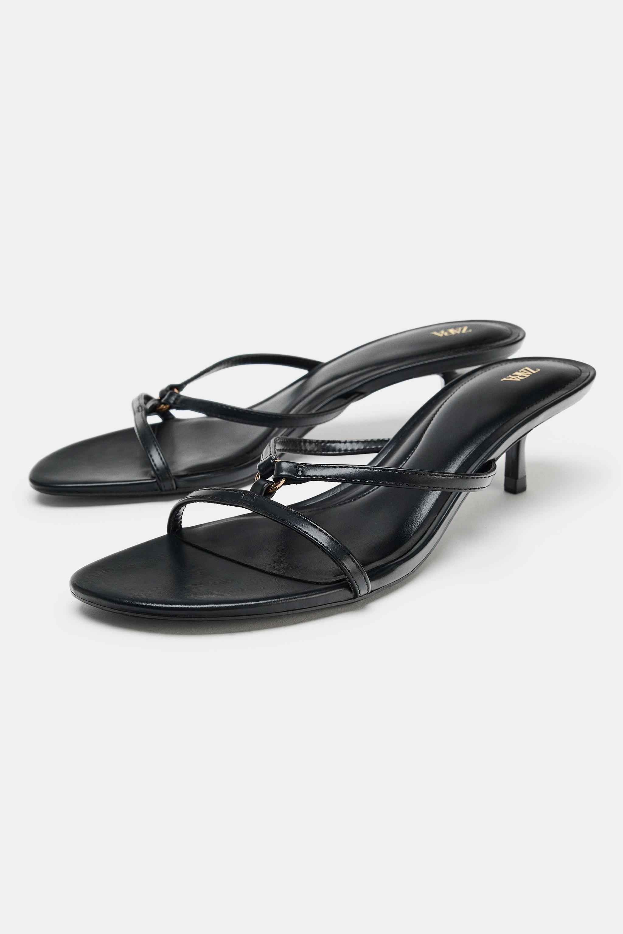 METALLIC DETAIL KITTEN HEEL SANDALS