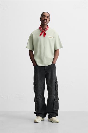 Zara POCKET DENIM CARGO PANTS - Charcoal - Image 0