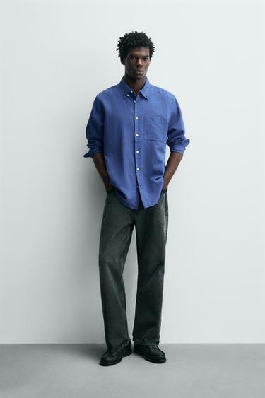 REGULAR FIT LINEN-COTTON SHIRT - Bluish by Zara