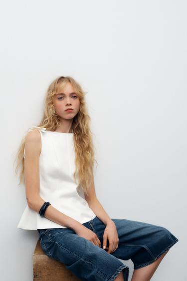 Zara PEPLUM BOWS TOP - White