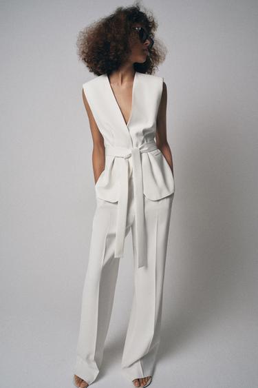 Zara PANTALONE FLARED ZW COLLECTION – Ekru – Slika 0