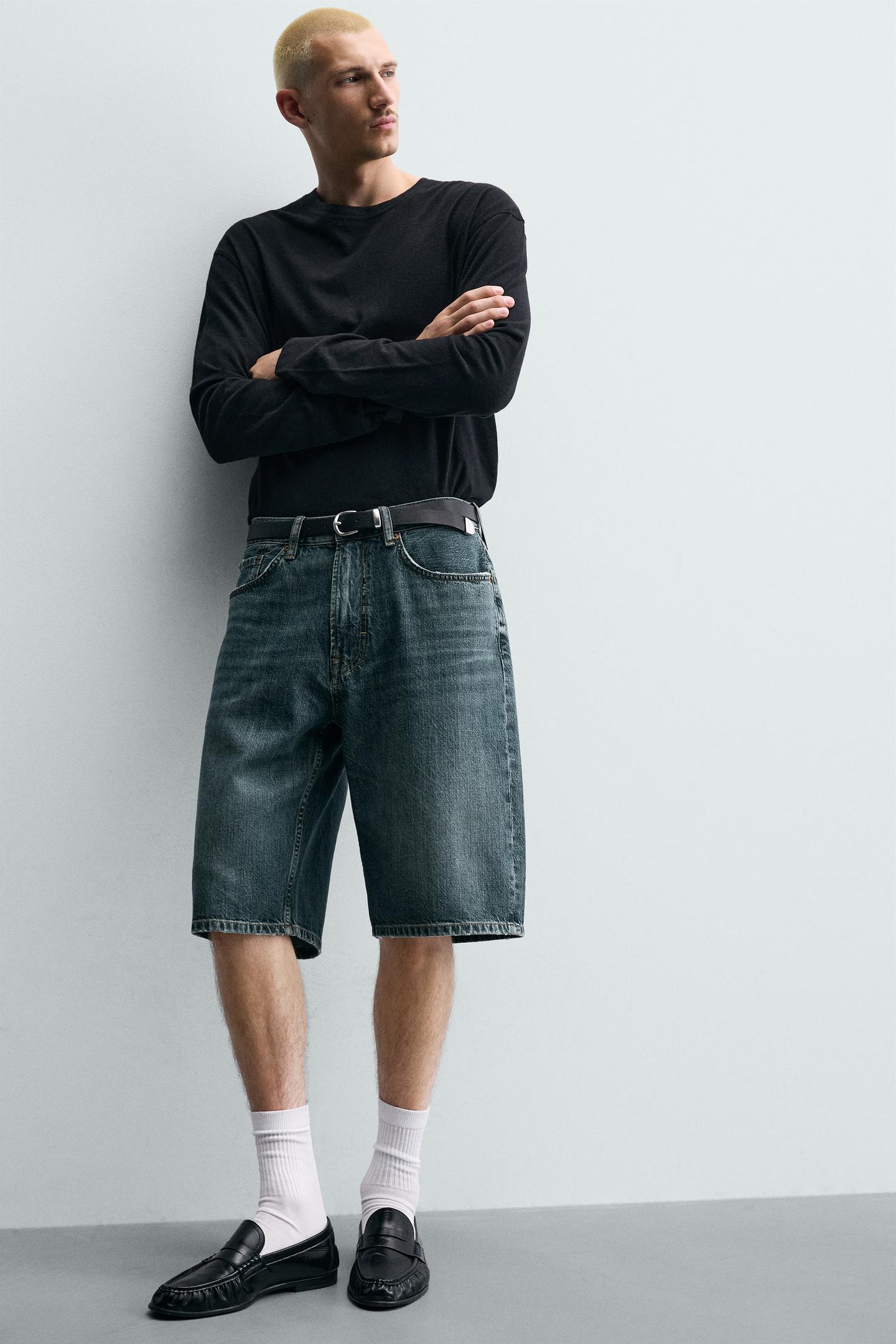 Мужские шорты Zara Loose Fit Denim Shorts, цвет: Синий / Зелёный — фото 5