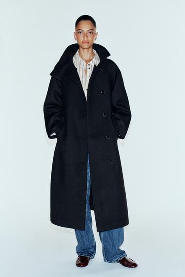 HIGH COLLAR BELTED COAT — Black 2