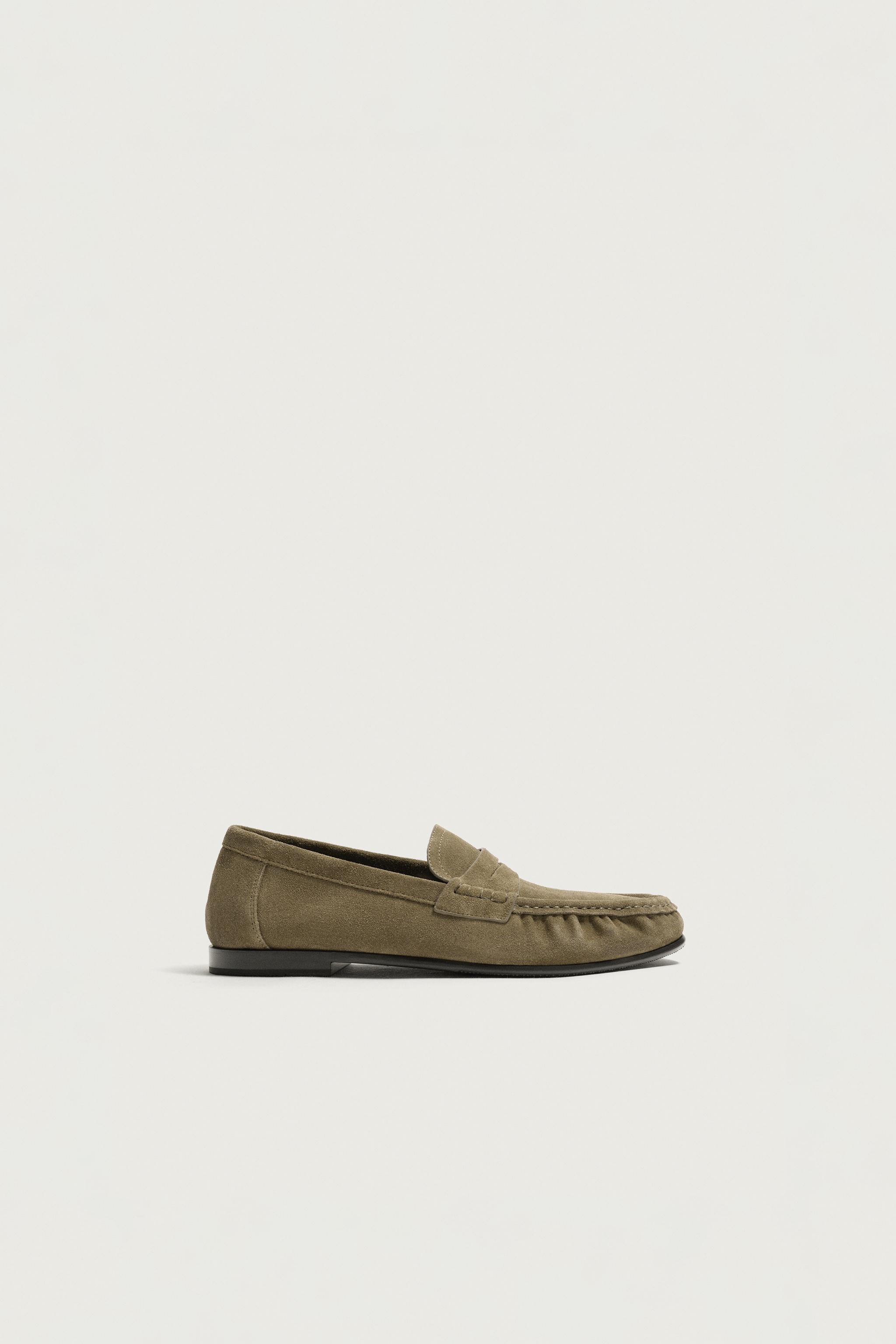 LEATHER PENNY LOAFERS — Beige