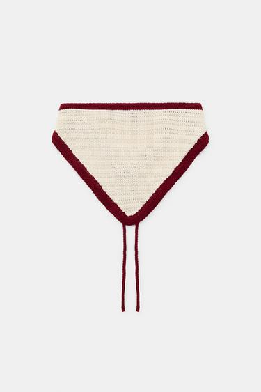 Zara CONTRASTING KNIT BANDANA - Light beige