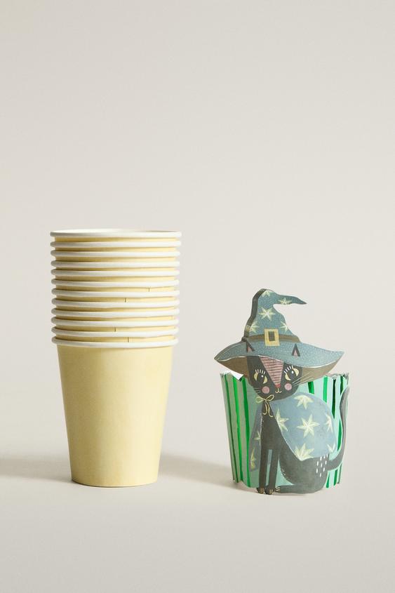 KIDS' HALLOWEEN CAT PAPER GLASS AND SLEEVE SET (SET OF 12) - Multicoloured by Zara - Image 0