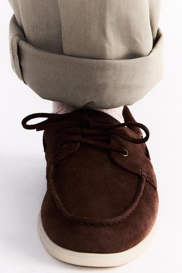 Zara LEATHER BOAT SHOES - Brown