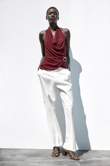 DRAPED TOP WITH BUCKLE - Burgundy by Zara - Image 0