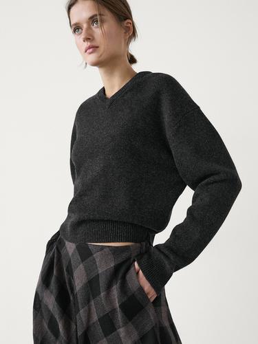 Zara 100% wool check midi skirt - Black