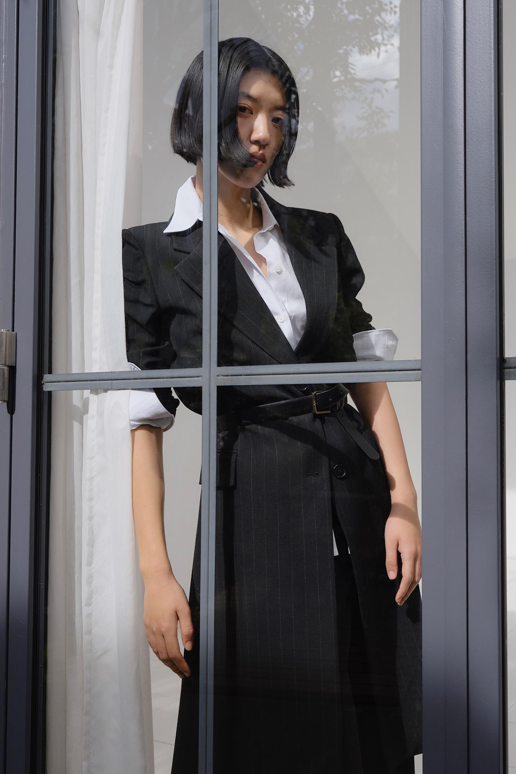 ZARA ZW COLLECTION ピンストライプ柄レヴィタコート 9839/807 ZW COLLECTION ピンストライプ柄レヴィタコート - ブラック