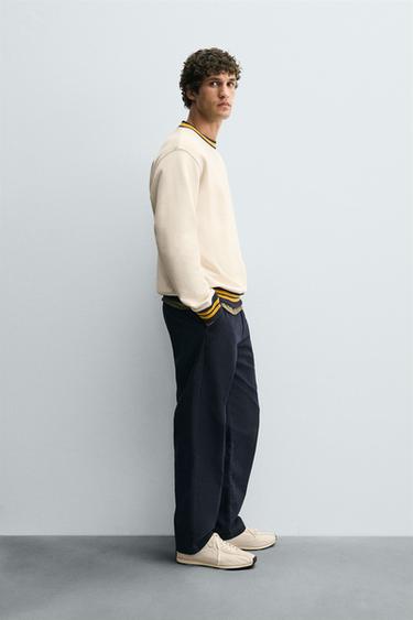 SWEATSHIRT WITH CONTRAST EMBROIDERY AND RIBBING - Oyster-white by Zara - Image 3