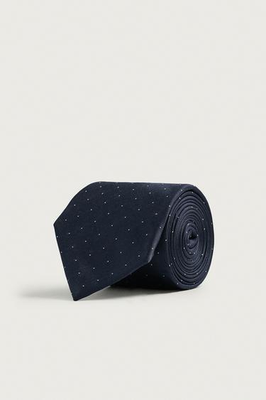 100% SILK DOT TIE - Navy blue by Zara