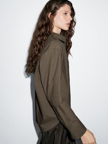 Zara 100% cotton shirt with seam detail - Dark green - Image 0