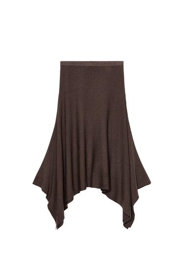 JUPE MI-LONGUE ASYMÉTRIQUE EN MAILLE - Marron de Zara