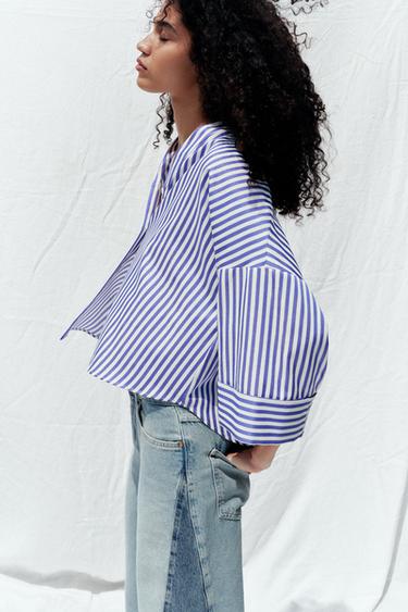 STRIPED SHIRT WITH WIDE SLEEVES AND METALLIC THREAD - Blue/White by Zara - Image 2