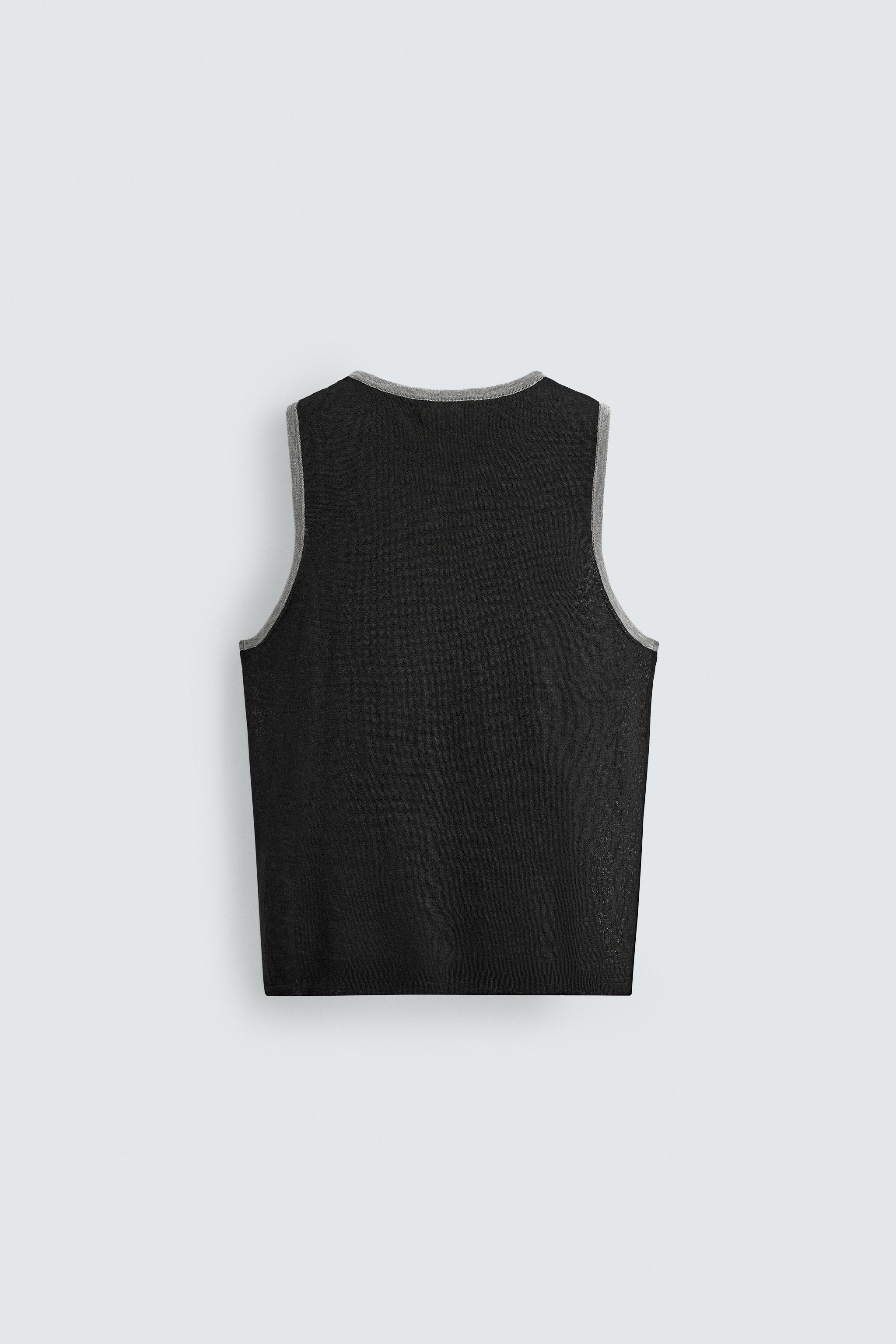 CONTRASTING LINEN BLEND KNIT TANK TOP - Black | ZARA United States