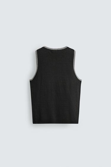 DÉBARDEUR EN MAILLE DE LIN CONTRASTE - Noir de Zara - Image 7