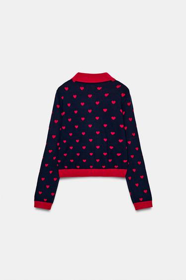 JACQUARD KNIT CARDIGAN WITH HEARTS - Navy blue by Zara - Image 4