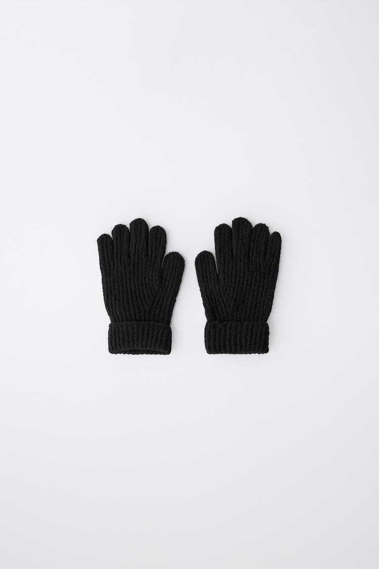 PLAIN KNIT GLOVES — Black