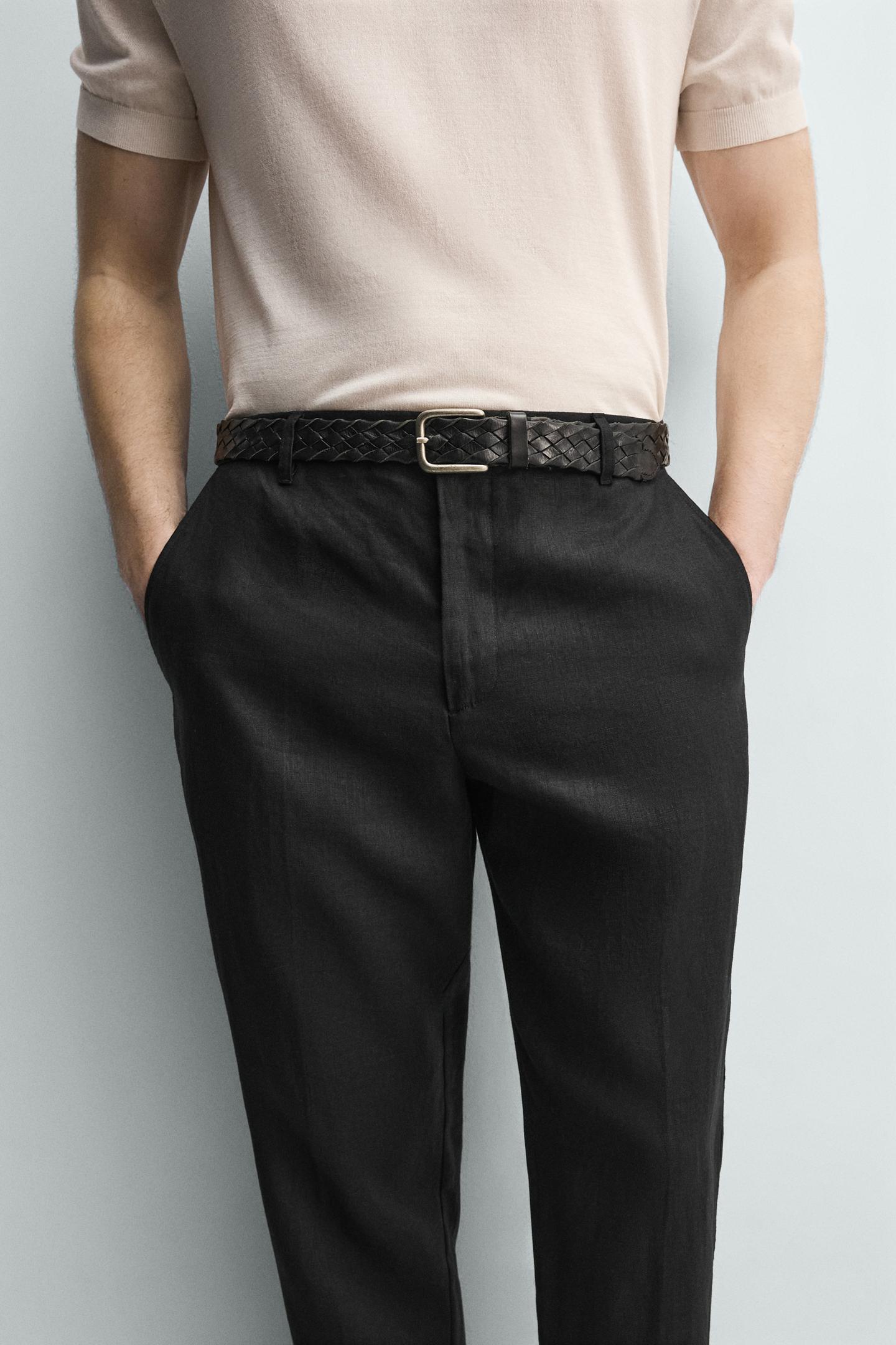 Мужские брюки Zara 100% Linen Regular Fit, цвет: Чёрный — фото 5