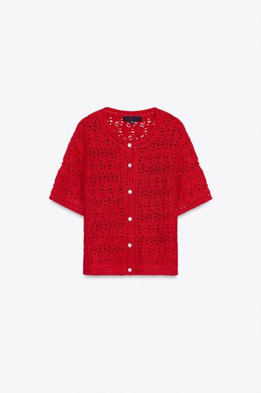 OPEN KNIT CARDIGAN - Red by Zara - Image 6