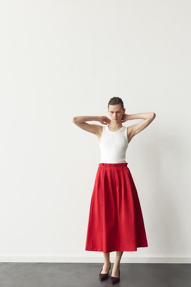 PLEATED MIDI SKIRT ZW COLLECTION - Red by Zara - Image 0