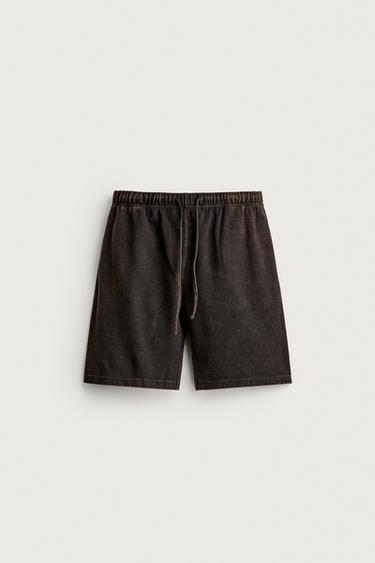 WASHED WAFFLE-KNIT TEXTURED BERMUDA SHORTS - Chocolate by Zara